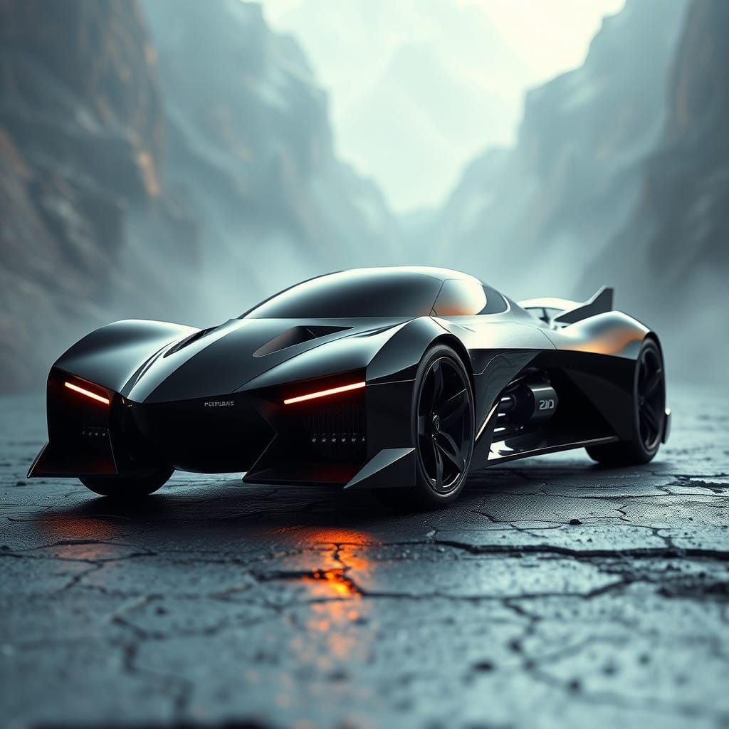 Sleek, High-Speed Bullet Supercar in Futuristic Sci-Fi Setti...