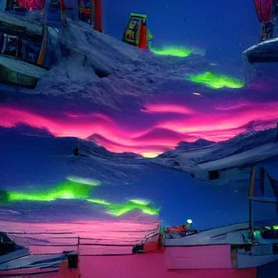 Neon Aurora Borealis Over the North Pole