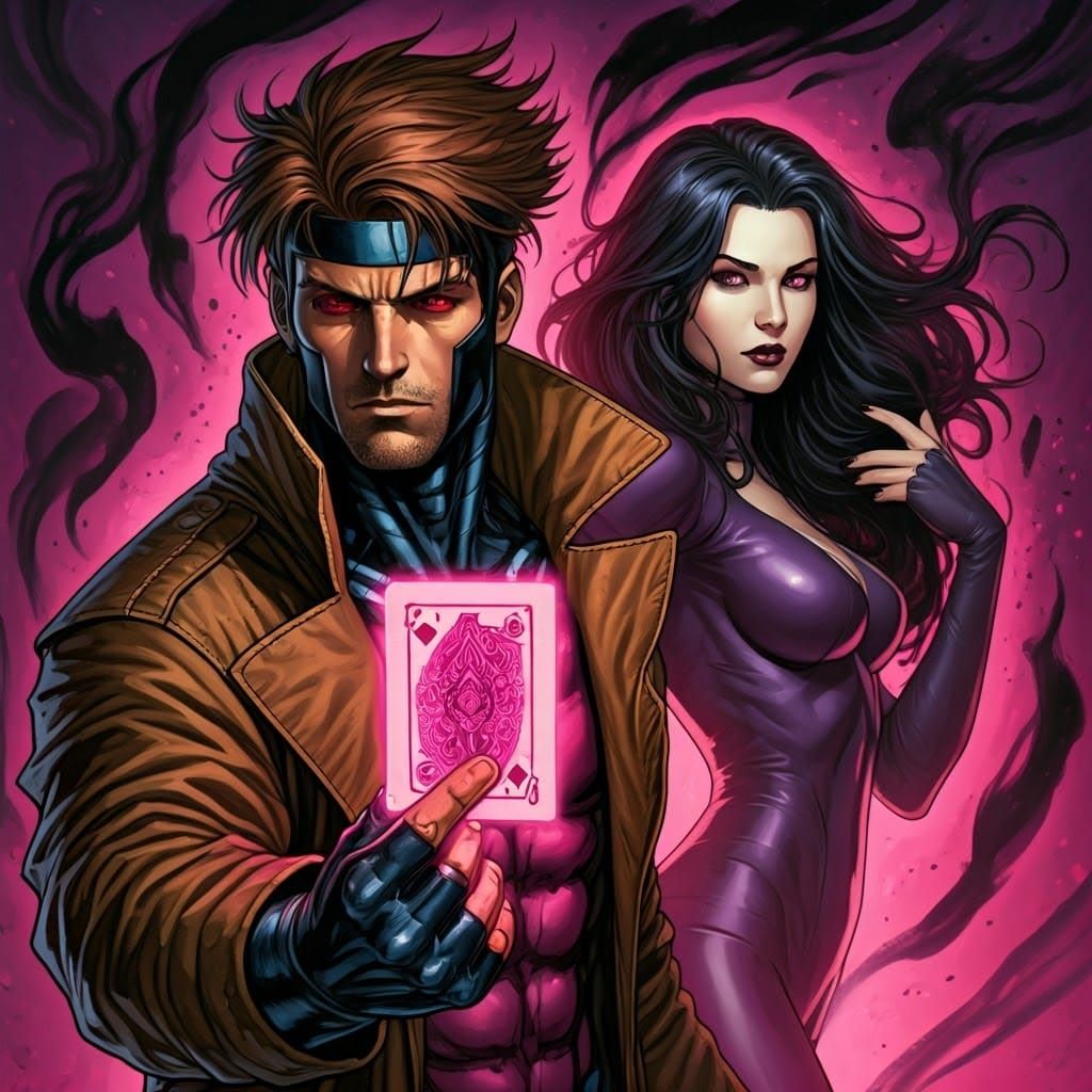 Gambit and a Mysterious Woman with Card