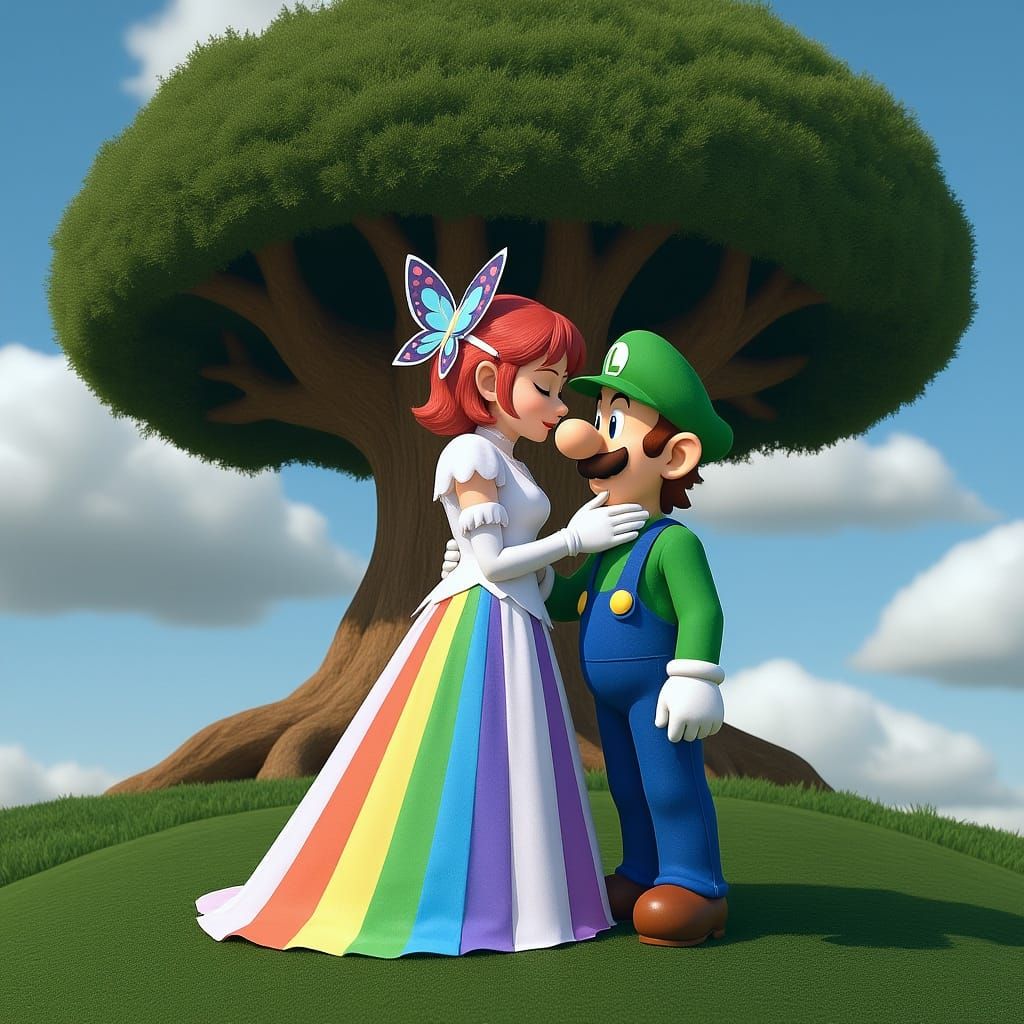 Super Paper Mario Scene: Lady Timpani Kisses Luigi