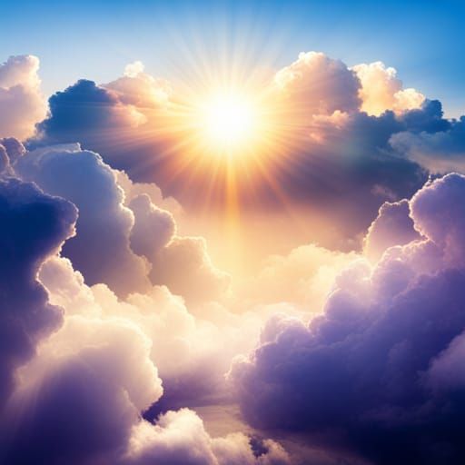 Rainbow and Sunbeams Through the Clouds