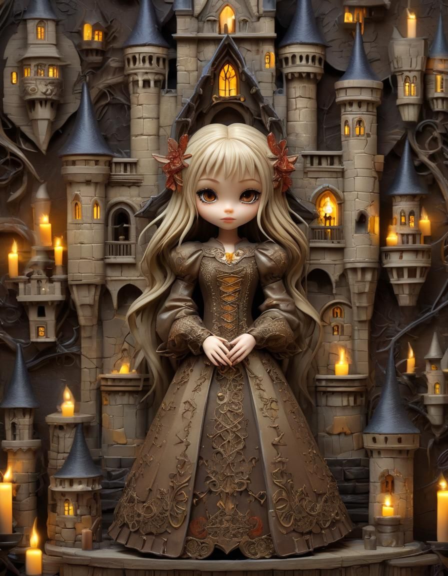Chibi Vampire Girl in Castle: 3D Fantasy Art