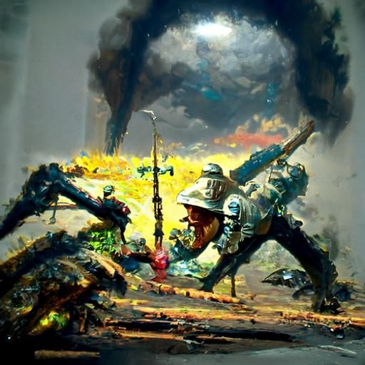 Epic War Scene in Oil Paint