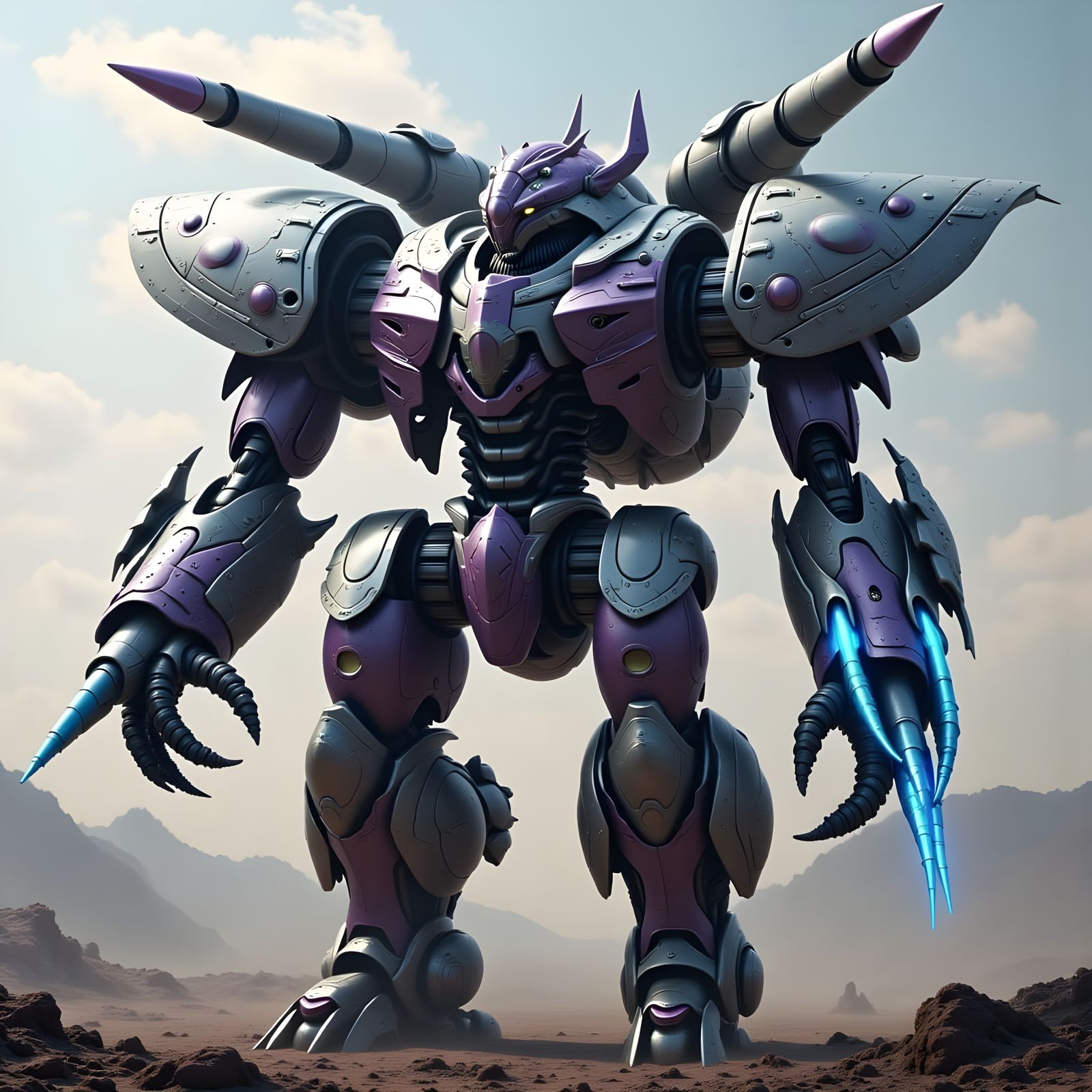 Epic Silver and Purple Battlemech Ready for Battle