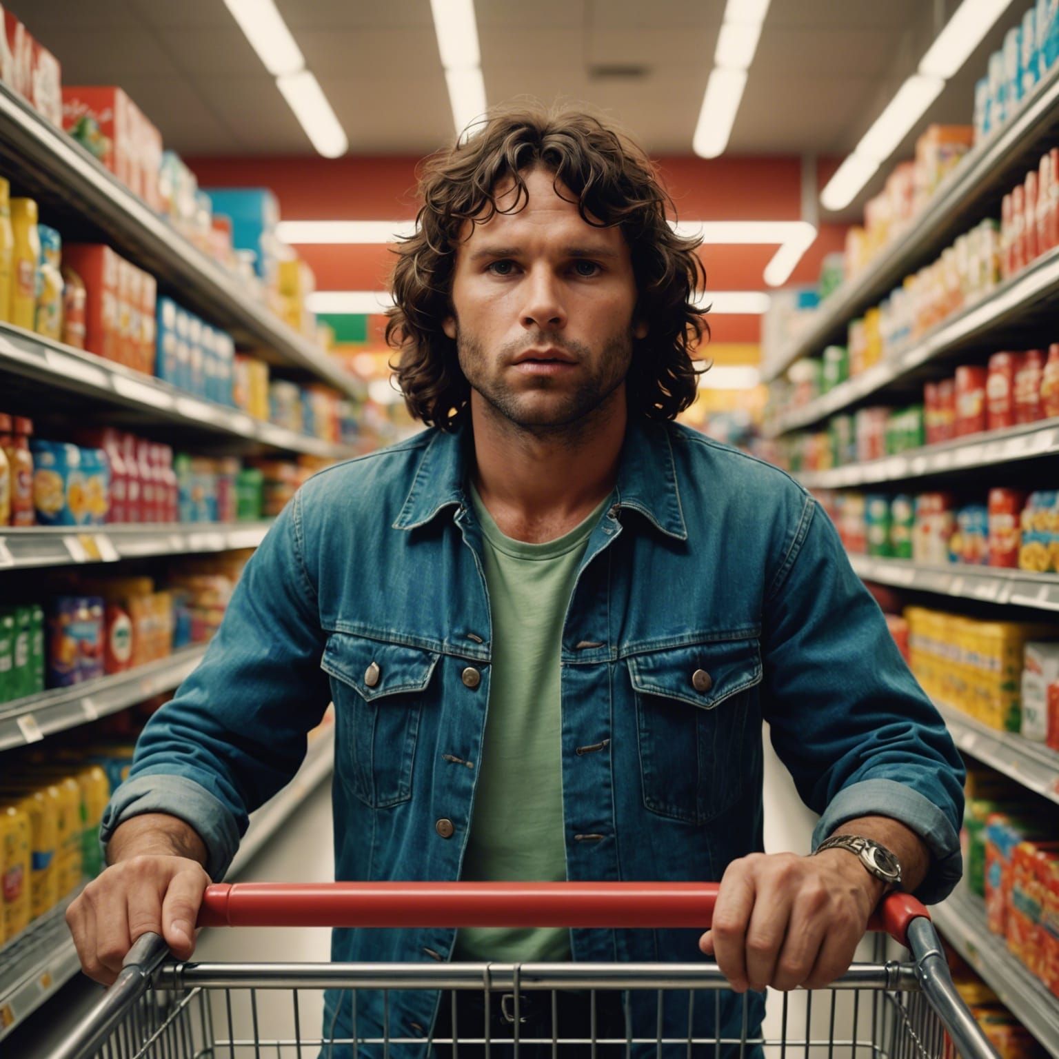 Jim Morrison in Supermarket: Hyperrealistic Splash Art