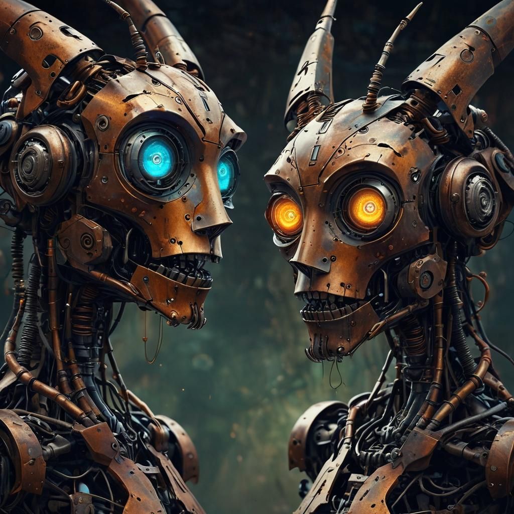 Whimsical Mystical Robots in Digital Art Style