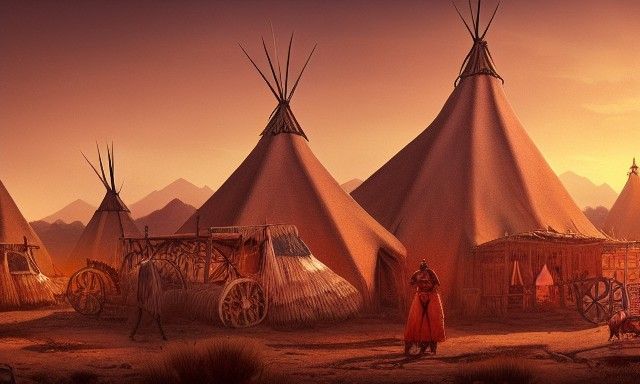 Native American Wigwam Village at Sunset