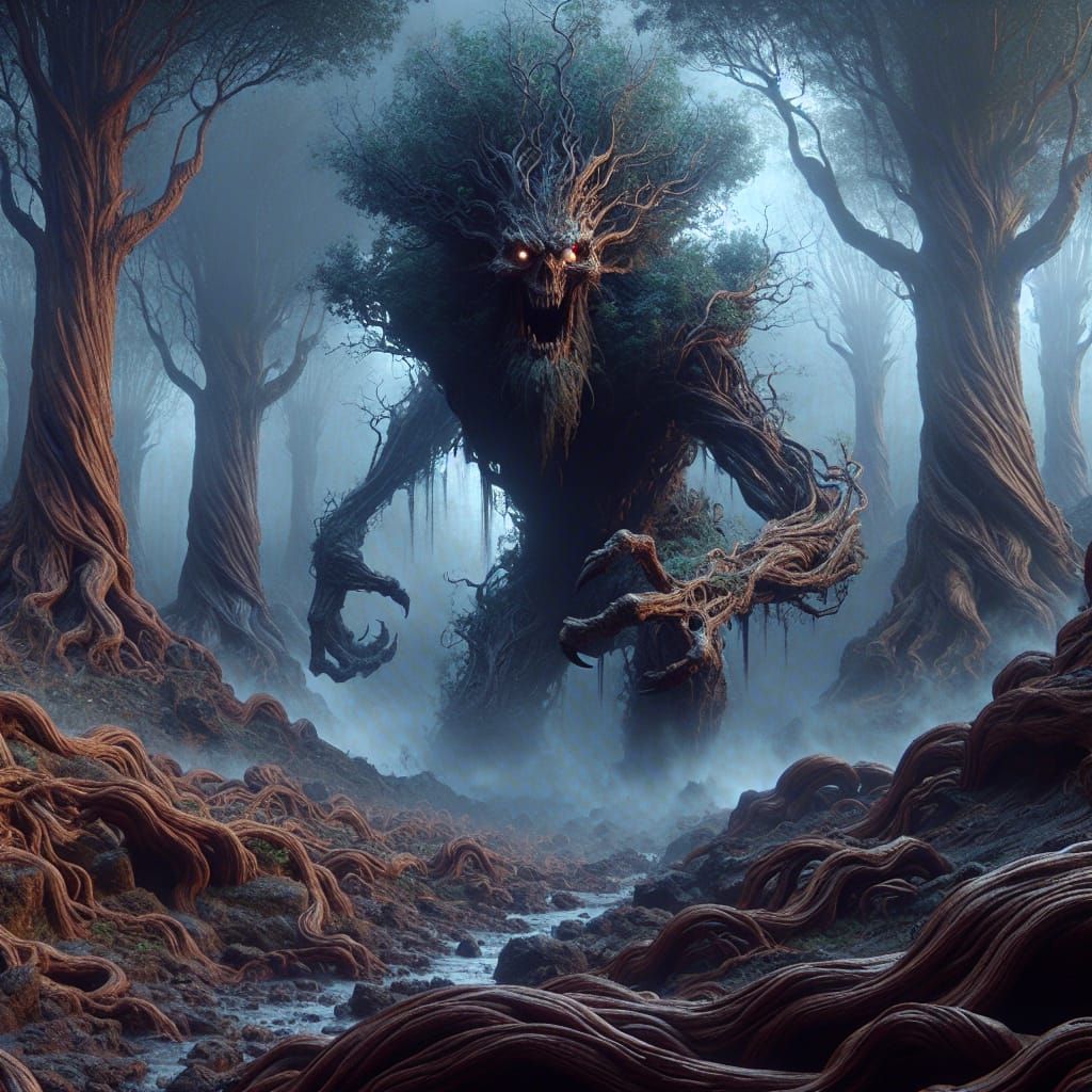 Evil Tree in Dark Forest: 3D Animation