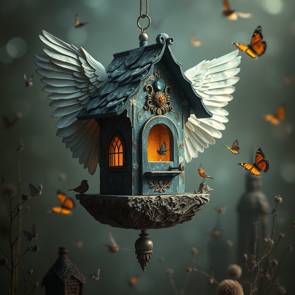 Surreal Millefiori Birdhouse in Atmospheric Levitation
