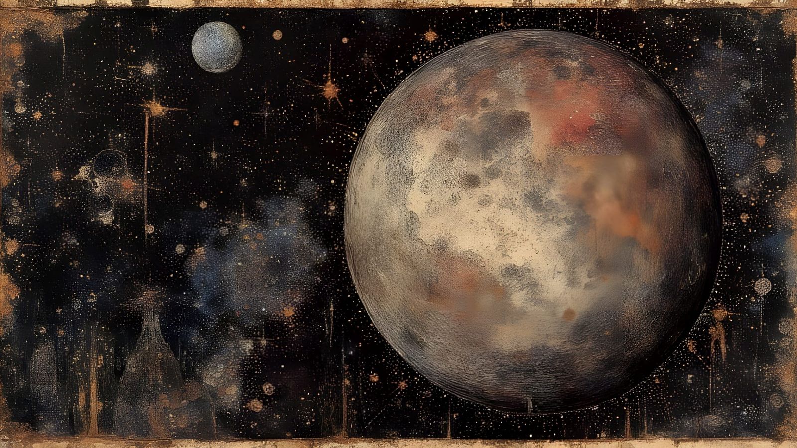 Charcoal Drawing of Pluto on Aged Parchment