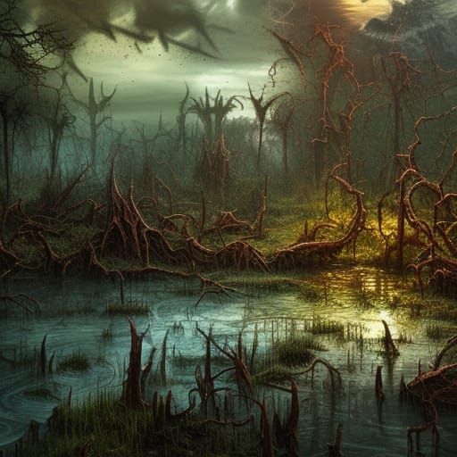Warhammer 40k Plague Swamp: Photorealistic Landscape