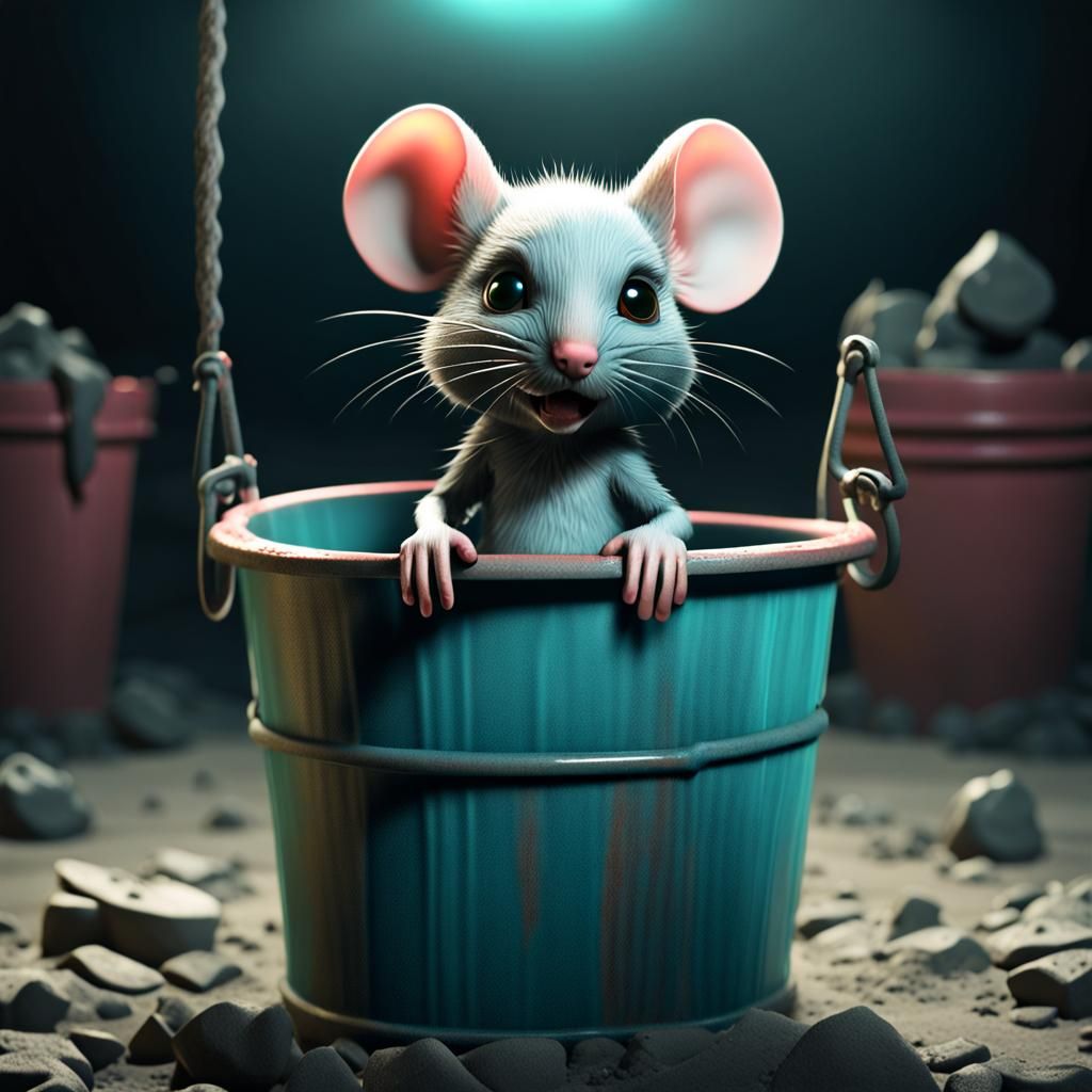 Aqua Chibi Mouse in Apocalyptic Setting