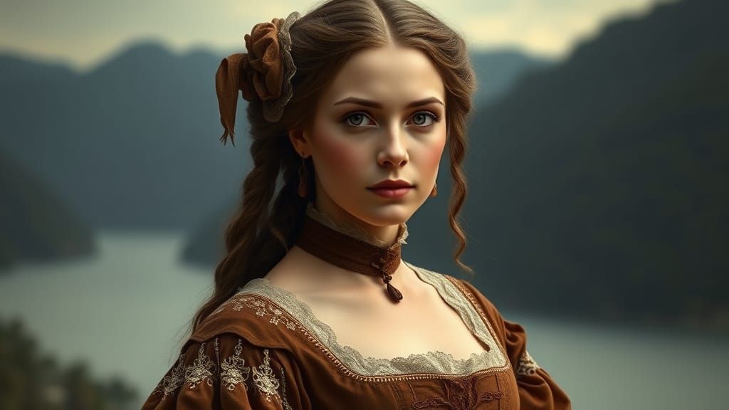 Portrait of Katrina Van Tassel in 18th-Century Colonial Atti...