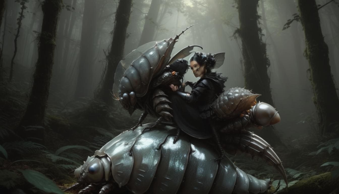 Whimsical Gothic Fairy Rides Armored Bug