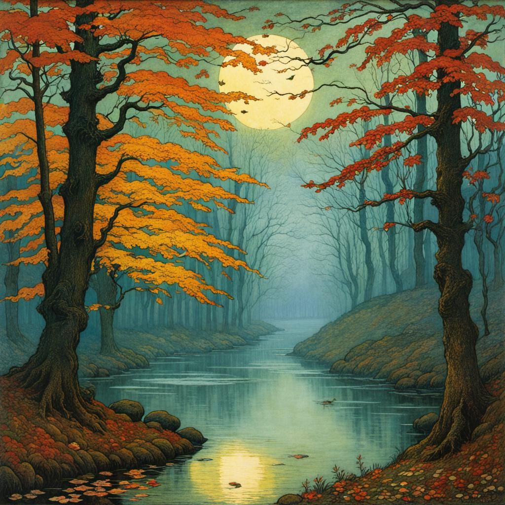 Autumn Leaves Fall into Frost, Pre-Raphaelite Style