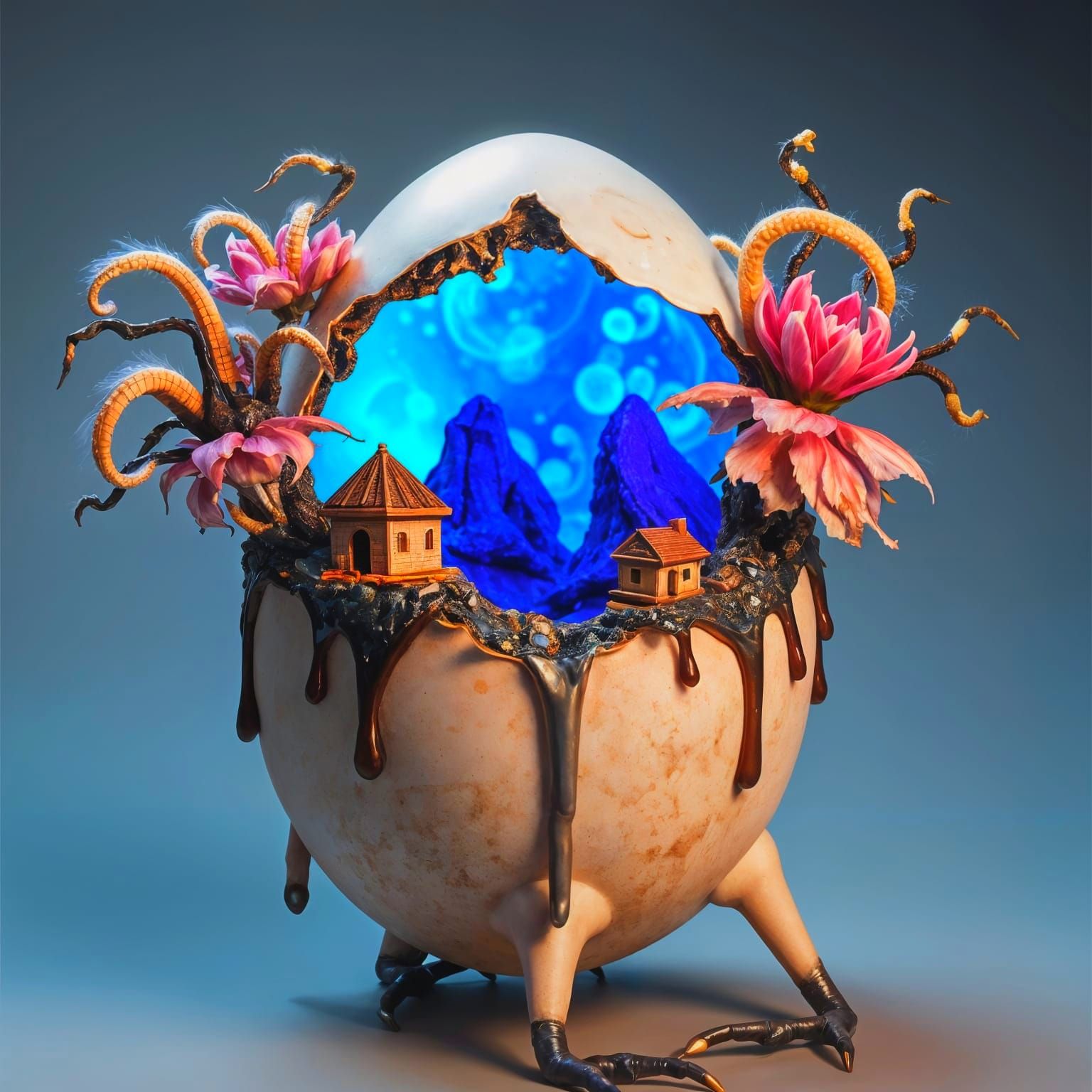 Surreal Avant-Garde Egg with Neon Fractals and Alien Landsca...