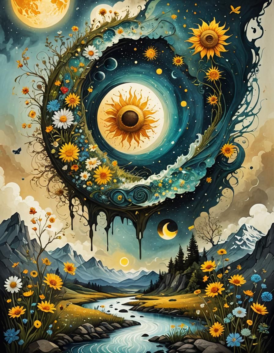 Surreal Yin Yang Sun Moon Hourglass Fingerprint