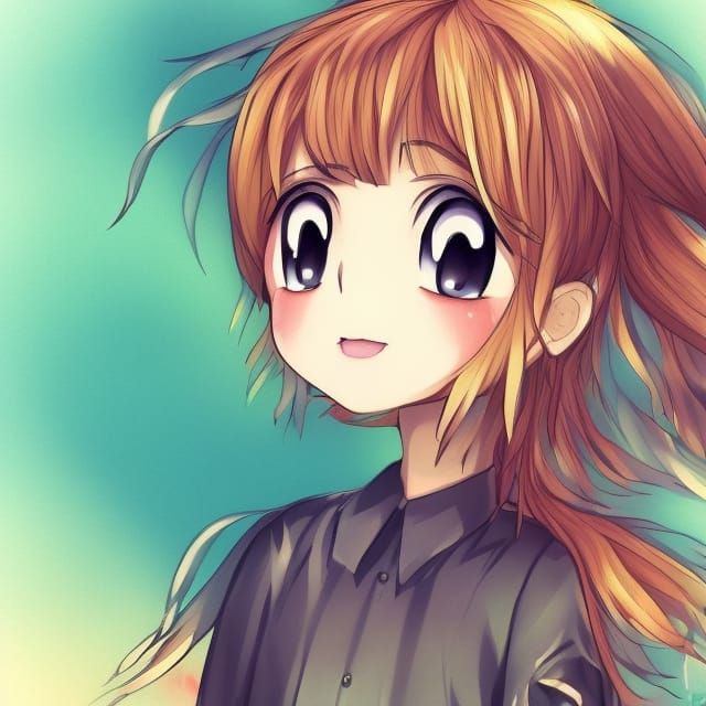 Chibi Anime Pineapple in Watercolor Style