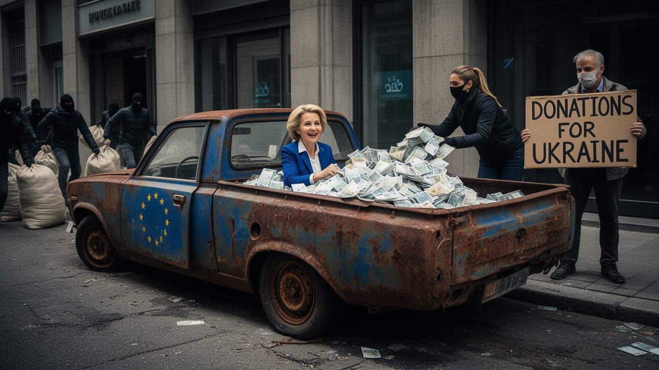 Ursula von der Leyen with EU Donations Amidst Bank Robbery