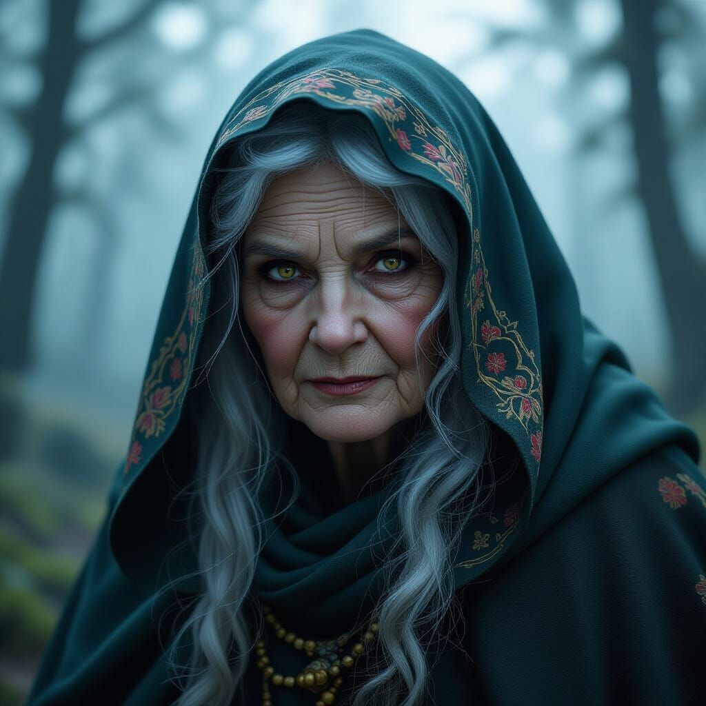 Misty Forest Hag Portrait in Dark Fantasy Style