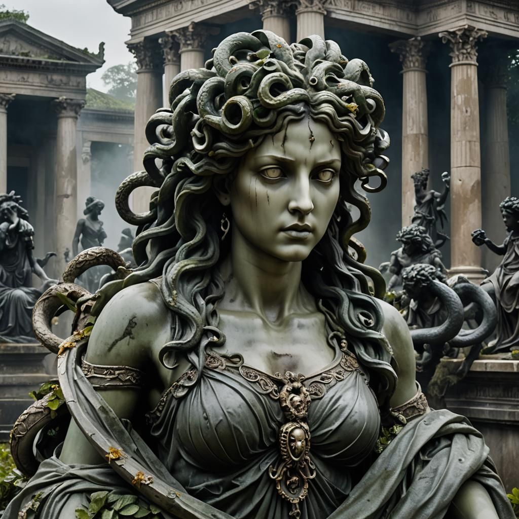 Medusa in Marble Garden with Stone Victims