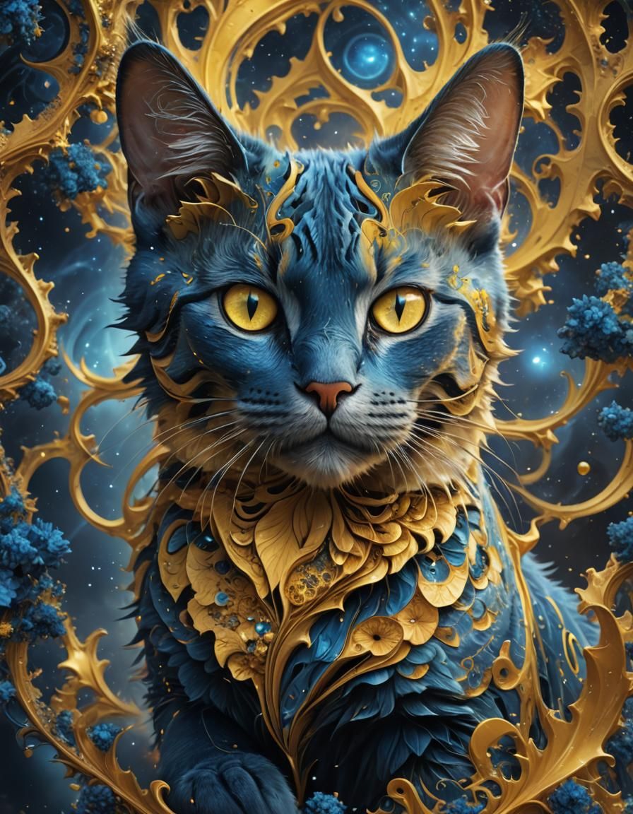 Blue and Yellow Cat Merging With Fractal Universe