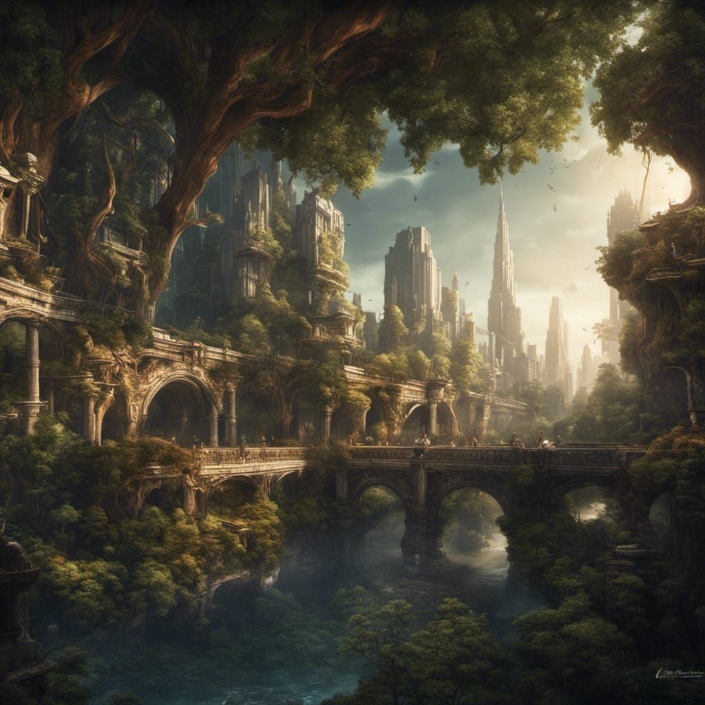 Luminous Underground City with Trees and Skyscrapers