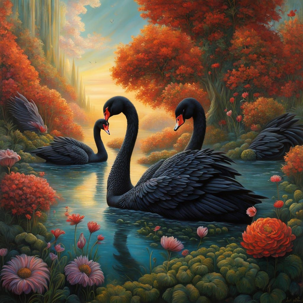 Majestic Black Swans in Enchanted Realms