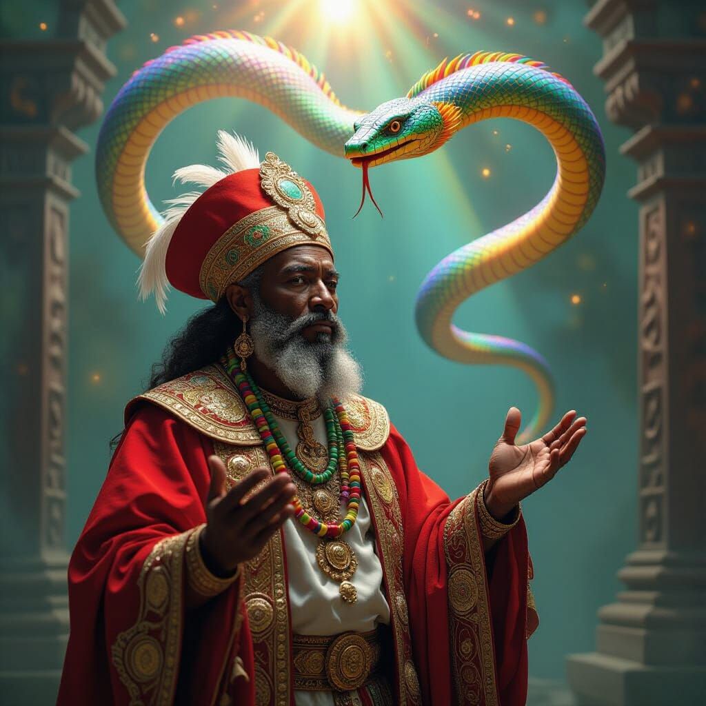 Haitian Voodoo High Priest with Rainbow Serpent Loa