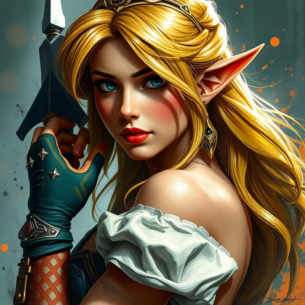 Pinup Princess Zelda in WW2 Style Art