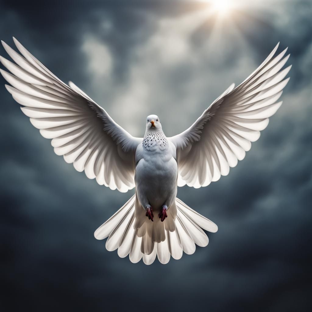 Hyperrealistic Dove in Flight with Extended Wings