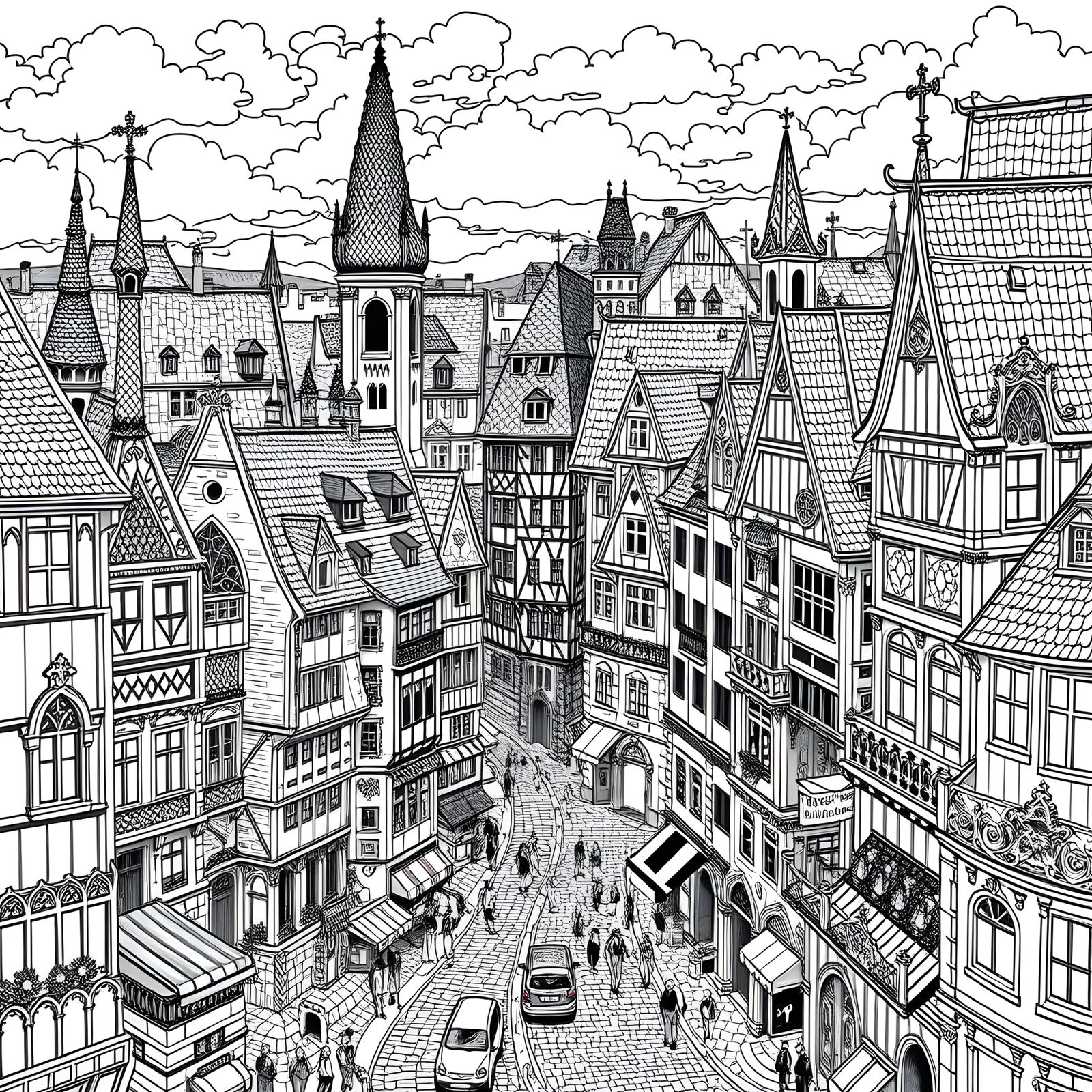 Detailed Doodle Drawing of Germany in Black and White