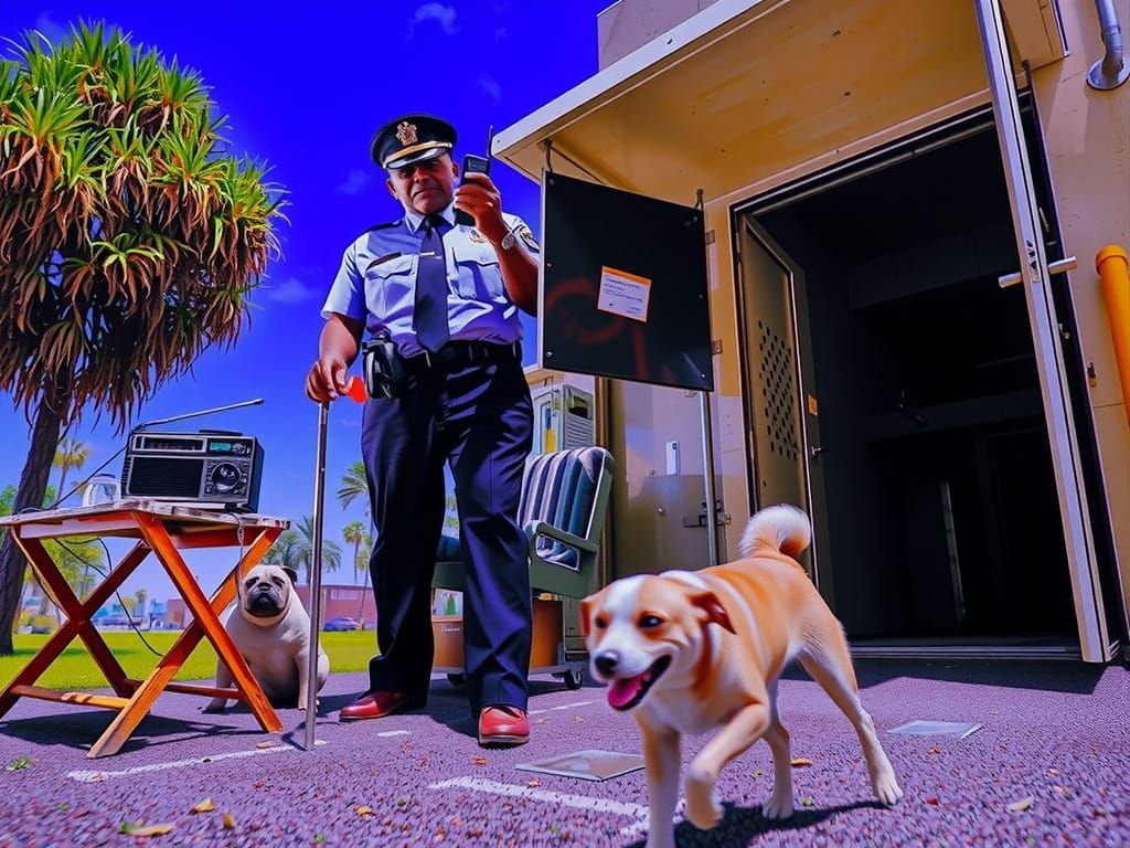 Hyperrealistic Security Guard at Industrial Post in UE5 Styl...