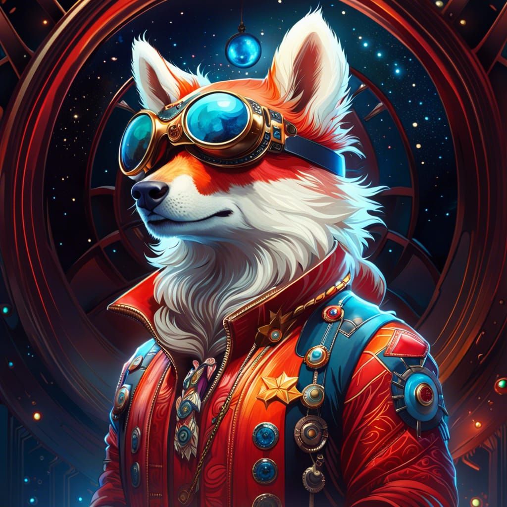 Steampunk Anime Bear Portrait in Watercolor Style