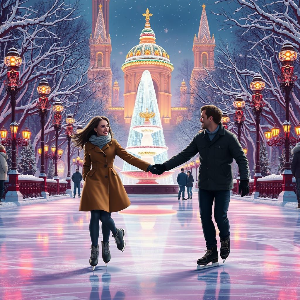 Romantic Winter Wonderland Ice Skating Scene