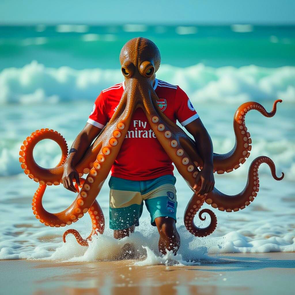Anthropomorphic Kraken Emerges from Waves in Cinematic Style