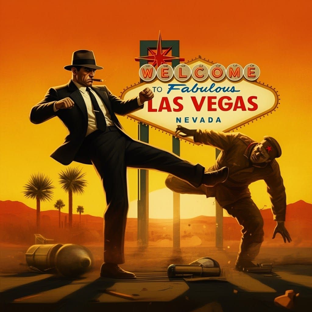 Mafia Enforcer Kicks Out Bolshevik in Noir Illustration