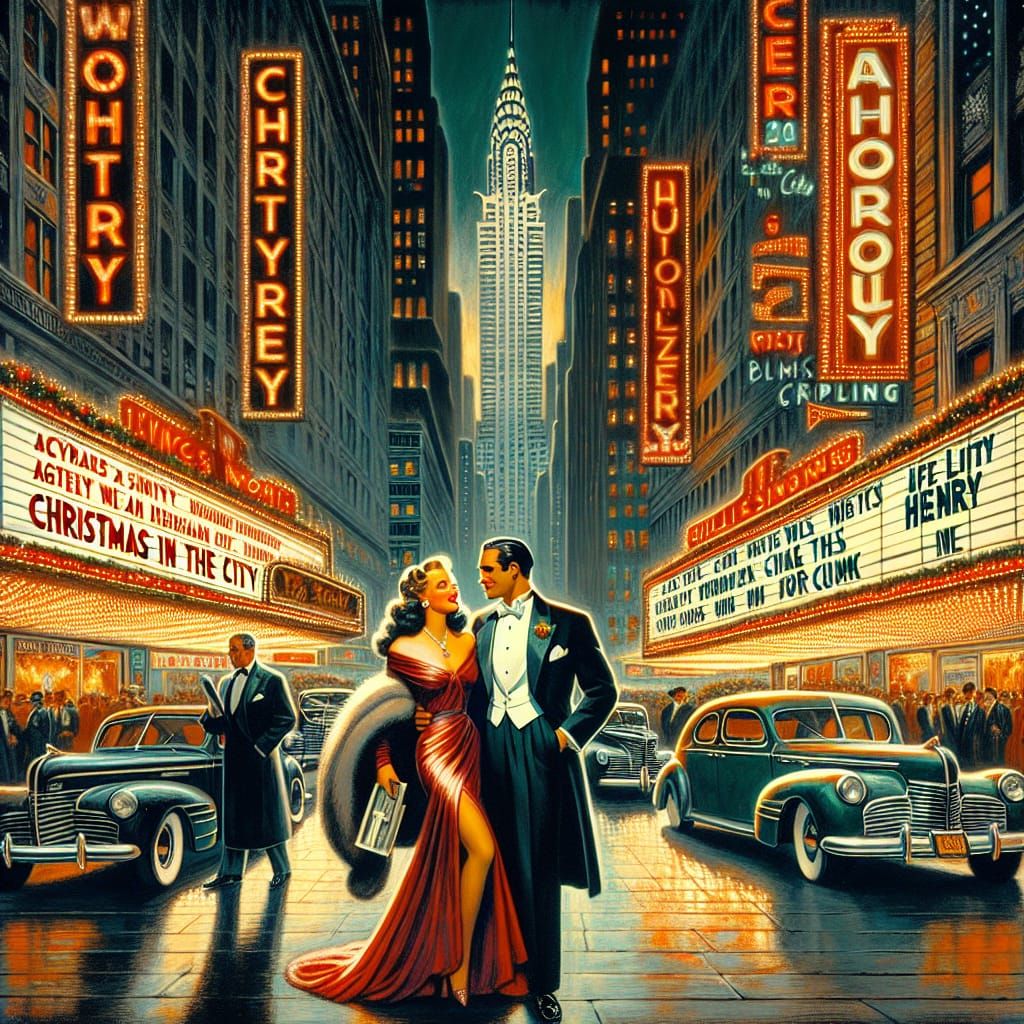 Vintage Glamour Christmas Scene in 1940s New York City
