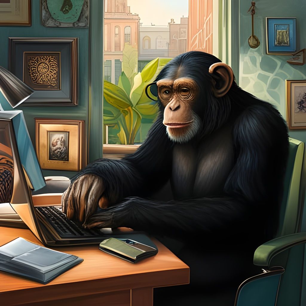 Chimpanzee at Laptop in Hyperdetailed Digital Art