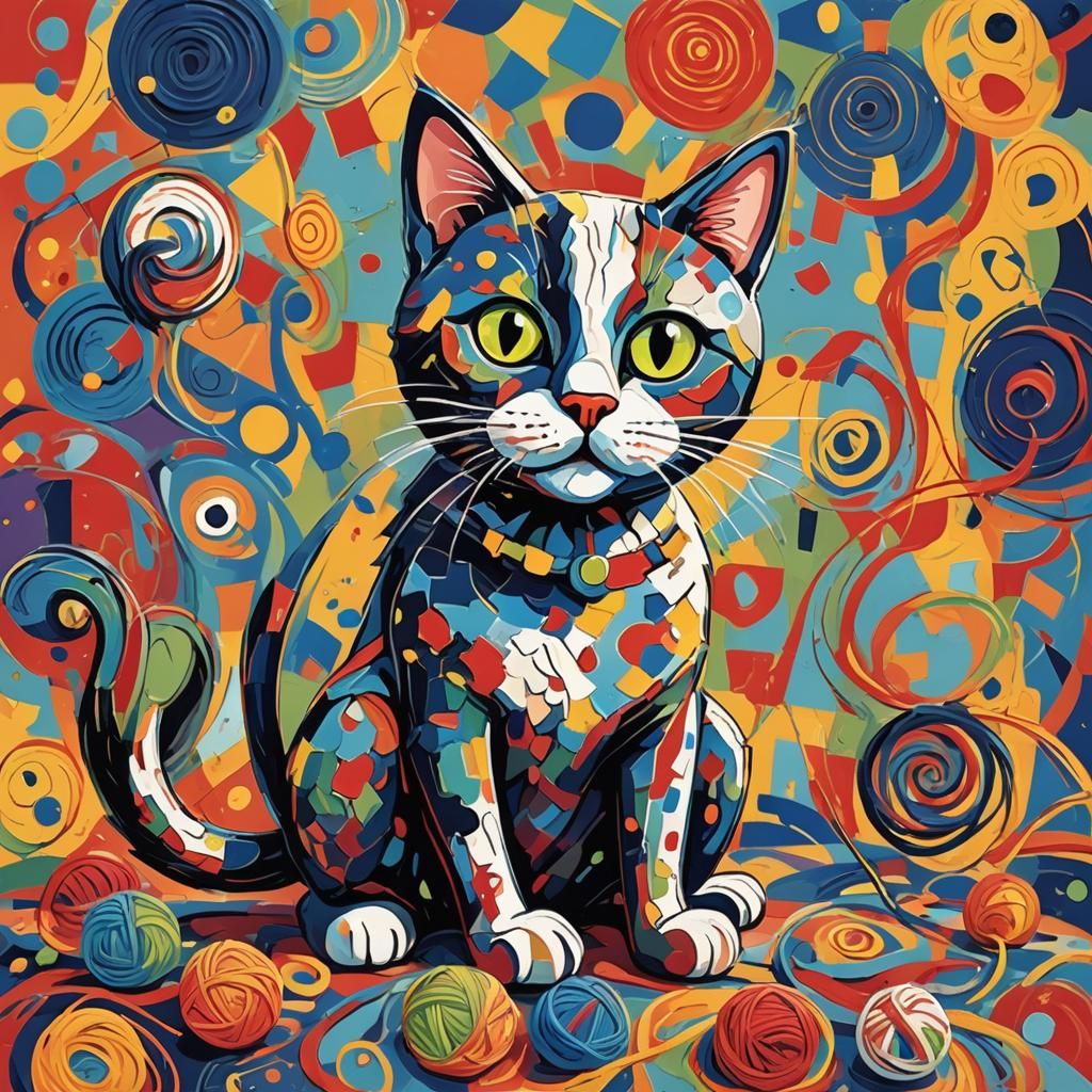 Whimsical Cartoon Cat in Naive Art Style