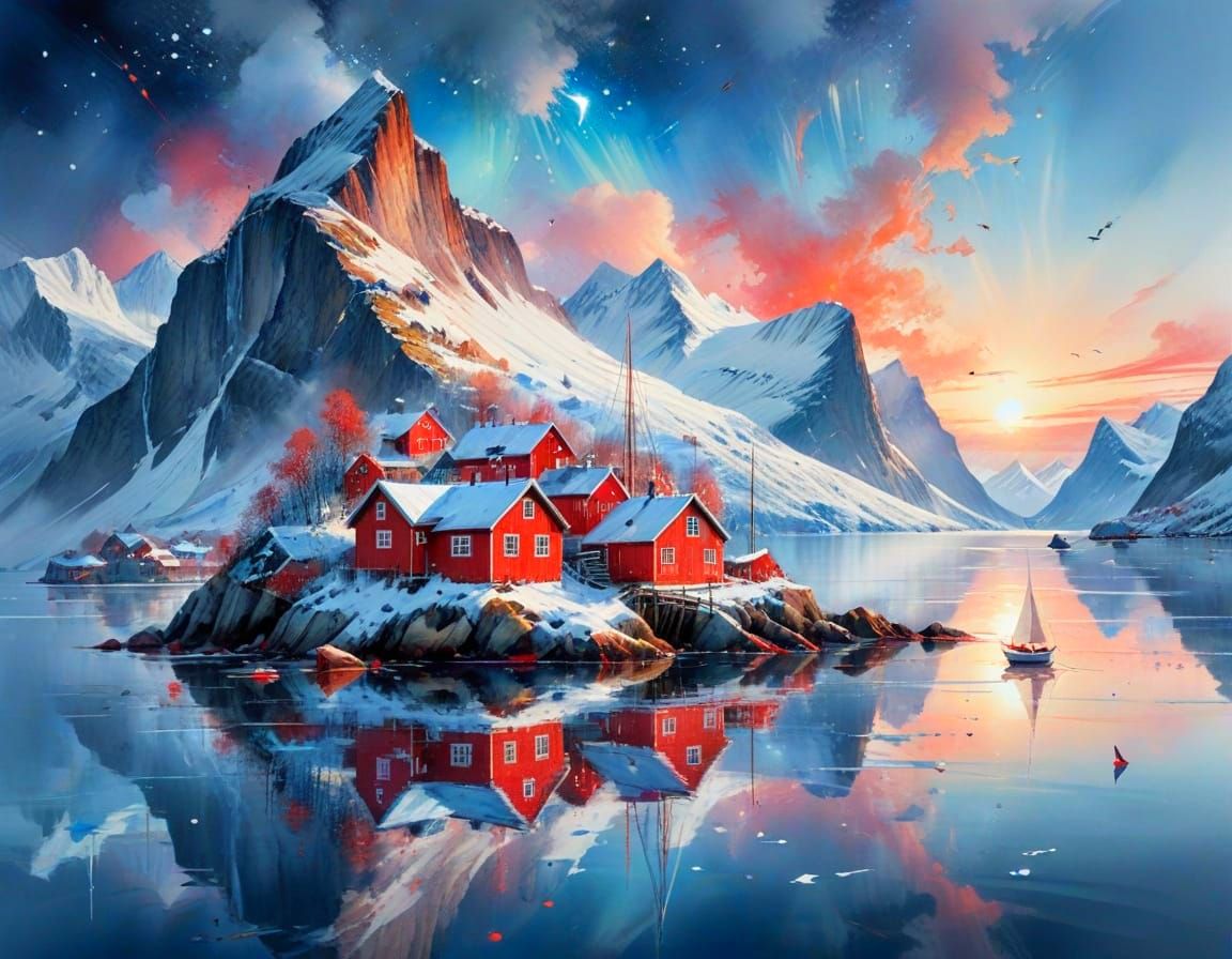 Arctic Fjord Serenity: Norway in Digital Art