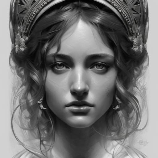 Greek Goddess Pencil Sketch Portrait