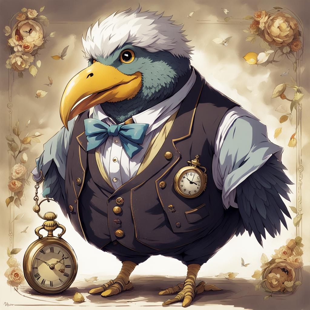 Dodo Bird with Pocket Watch in Anime Style