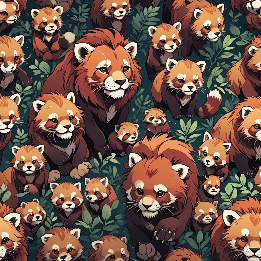 Lion and Red Panda Hybrid in Anime Style