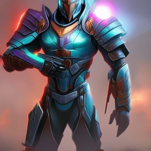 Futuristic Warrior in Detailed Armor with Weapon