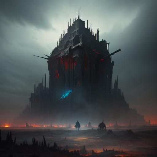 Lone Warrior Amidst Post-Apocalyptic Battlefield