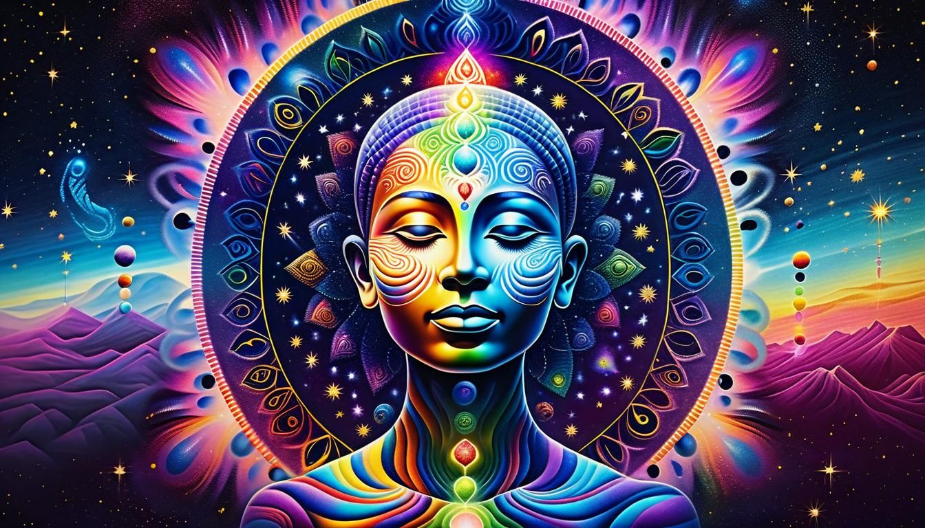 Glowing Being Balances Galactic Chakras: Cosmic Art
