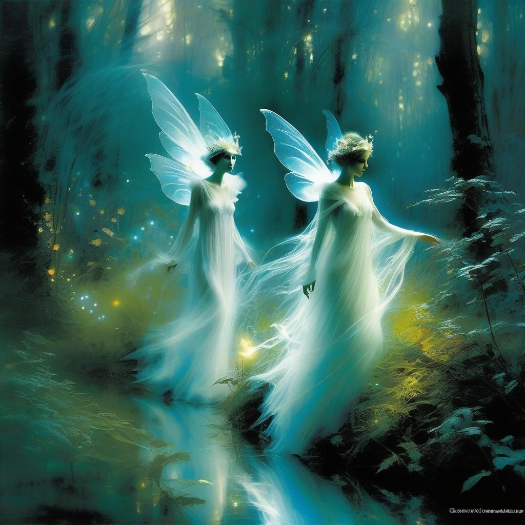 Ghost Fairies in Enchanted Forest, Jeremy Mann Style