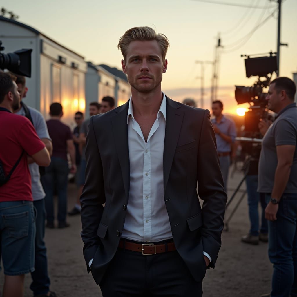 Man on Movie Set: Hyperrealistic Photo