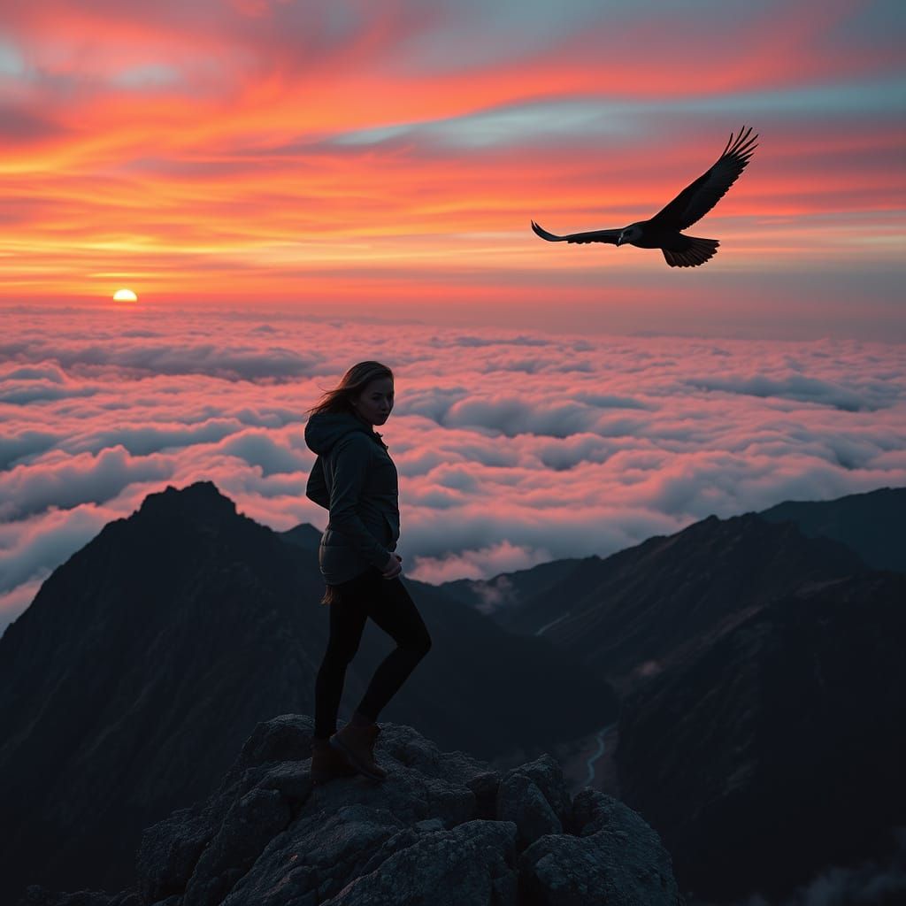Mystical Mountain Vista in Scarlet Sunset